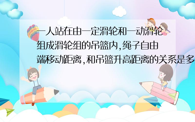 一人站在由一定滑轮和一动滑轮组成滑轮组的吊篮内,绳子自由端移动距离,和吊篮升高距离的关系是多少?