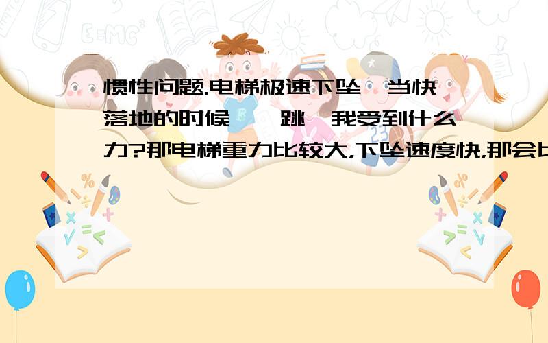 惯性问题.电梯极速下坠,当快落地的时候,一跳,我受到什么力?那电梯重力比较大，下坠速度快，那会比会我在电梯里，被电梯上面砸到。。