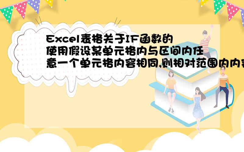 Excel表格关于IF函数的使用假设某单元格内与区间内任意一个单元格内容相同,则相对范围内内容相等如图图1为范围,图2是我需要列函数的,就是希望X-X日期相同与其中一个,下面内容相同不知道