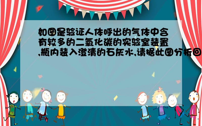 如图是验证人体呼出的气体中含有较多的二氧化碳的实验室装置,瓶内装入澄清的石灰水,请据此图分析回答:如果吹气和吸气均选择弯管,在实验时,应向甲瓶(                ),向乙瓶(          ).经向