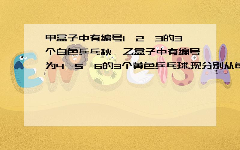 甲盒子中有编号1,2,3的3个白色乒乓秋,乙盒子中有编号为4,5,6的3个黄色乒乓球.现分别从每个盒子中随机的取出一个乒乓球,则取出乒乓球的编号之和大于6的概率为?