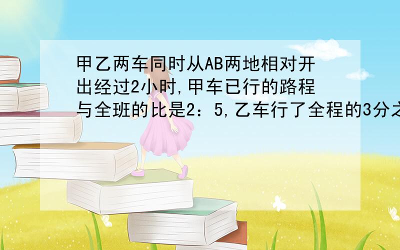 甲乙两车同时从AB两地相对开出经过2小时,甲车已行的路程与全班的比是2：5,乙车行了全程的3分之一,这.这时两列车还相距96千米，A.B两地相距多少千米？