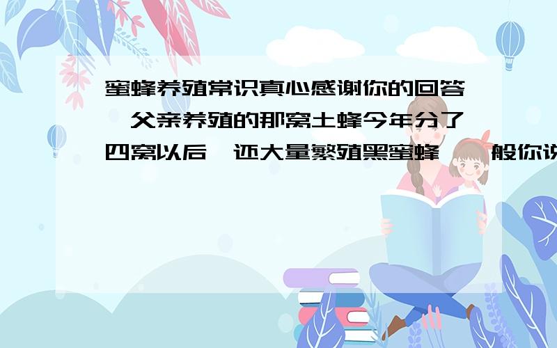 蜜蜂养殖常识真心感谢你的回答,父亲养殖的那窝土蜂今年分了四窝以后,还大量繁殖黑蜜蜂,一般你说的中华蜜蜂（俺们叫土蜜蜂）一般只分三窝啊,这个有关系吗?