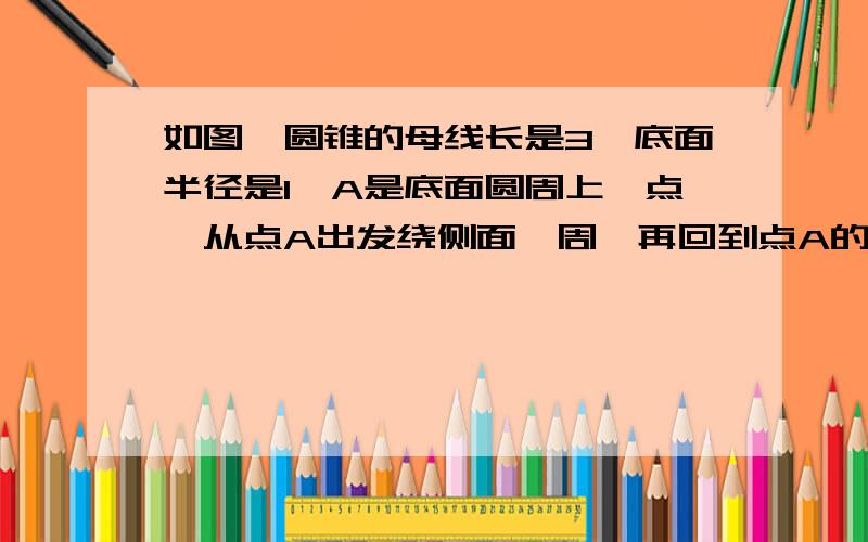 如图,圆锥的母线长是3,底面半径是1,A是底面圆周上一点,从点A出发绕侧面一周,再回到点A的最短路线长是（）别用三角函数解,我们还没学.