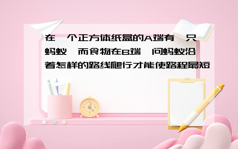 在一个正方体纸盒的A端有一只蚂蚁,而食物在B端,问蚂蚁沿着怎样的路线爬行才能使路程最短