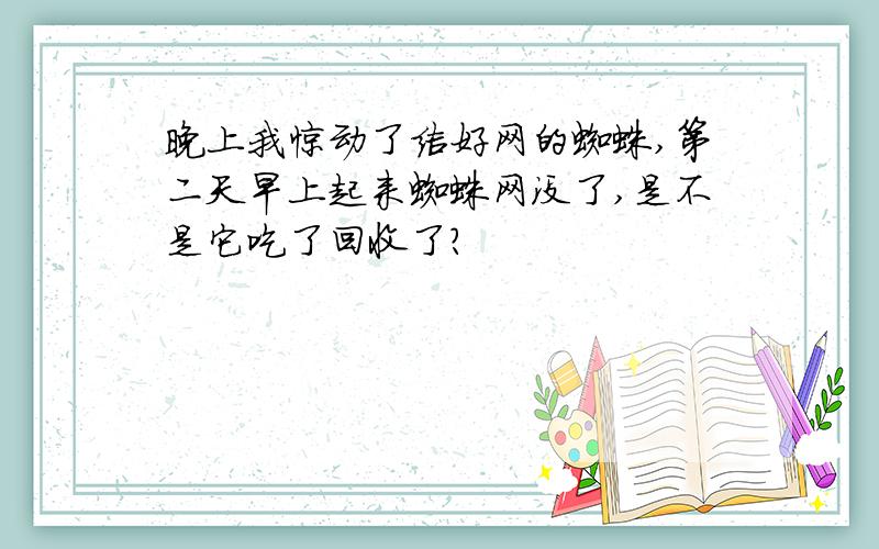 晚上我惊动了结好网的蜘蛛,第二天早上起来蜘蛛网没了,是不是它吃了回收了?