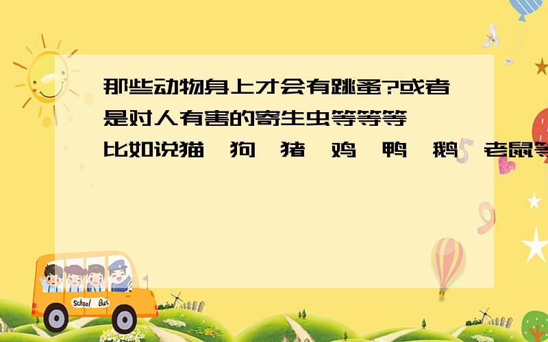 那些动物身上才会有跳蚤?或者是对人有害的寄生虫等等等……比如说猫、狗、猪、鸡、鸭、鹅、老鼠等等等……还有就是怎样才能消灭它们％