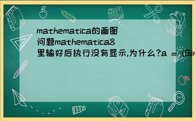 mathematica的画图问题mathematica8里输好后执行没有显示,为什么?a = {Sin[1], 2 Sin[1/2], 3 Sin[1/3]};Do[a = Append[a, i Sin[1/i]];  ListPlot[a, PlotRange -> {0, 2}, PlotStyle -> PointSize[0.018]], {i,   4, 20}]