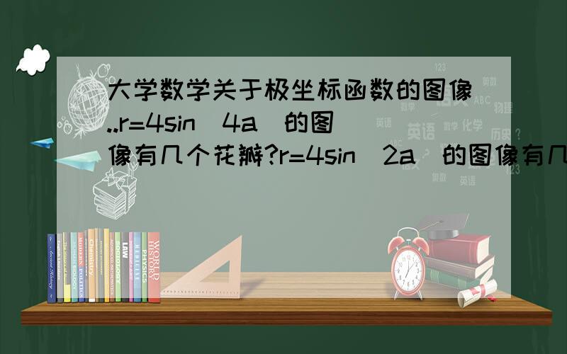 大学数学关于极坐标函数的图像..r=4sin(4a)的图像有几个花瓣?r=4sin(2a)的图像有几个花r=4sin(4a)的图像有几个花瓣?r=4sin(2a)的图像有几个花瓣?关于哪个轴对称?关于原点对称吗?