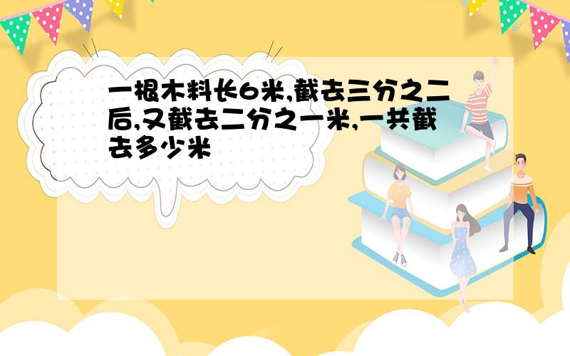 一根木料长6米,截去三分之二后,又截去二分之一米,一共截去多少米