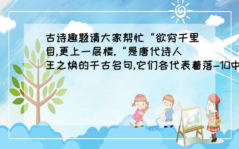 古诗趣题请大家帮忙“欲穷千里目,更上一层楼.“是唐代诗人王之焕的千古名句,它们各代表着落-10中的一个数字,列成了五道算式.猜猜看,每个字表示的数是几?欲+穷=千   千-里=目   目+更=上上