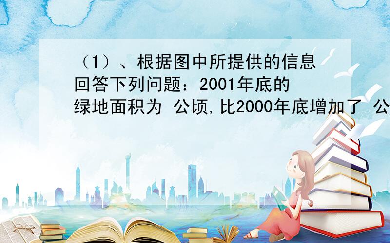 （1）、根据图中所提供的信息回答下列问题：2001年底的绿地面积为 公顷,比2000年底增加了 公顷；在1999年美化城市,改善人们的居住环境已成为城市建设的一项重要内容.我市近几年来,通过拆