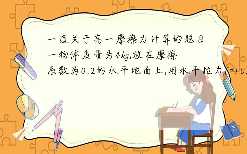 一道关于高一摩擦力计算的题目一物体质量为4kg,放在摩擦系数为0.2的水平地面上,用水平拉力F=10N作用于它时,物体刚好从静止开始动,求下列各种情况下它所受的摩擦力大小:(g取10m/s^2)1.当用水