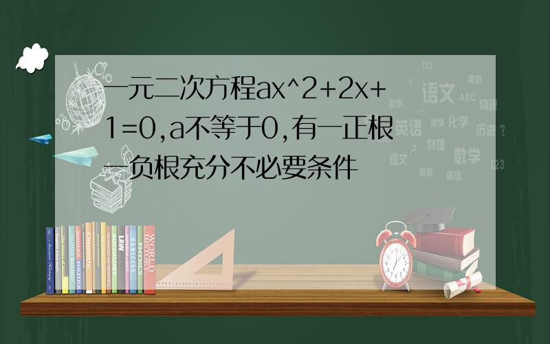 一元二次方程ax^2+2x+1=0,a不等于0,有一正根一负根充分不必要条件