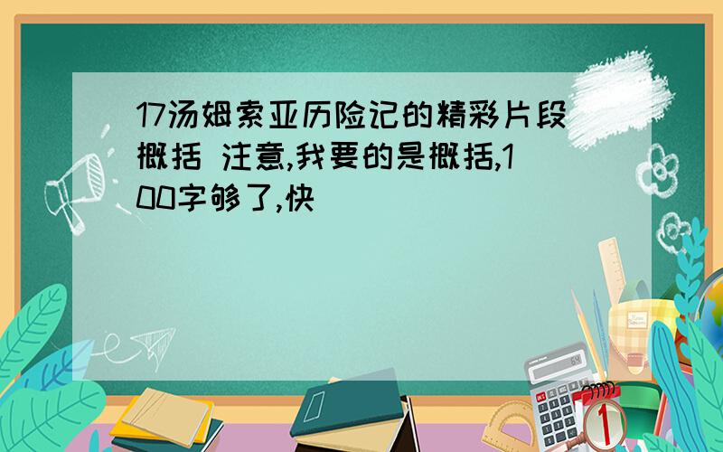 17汤姆索亚历险记的精彩片段概括 注意,我要的是概括,100字够了,快