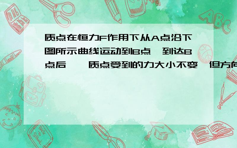 质点在恒力F作用下从A点沿下图所示曲线运动到B点,到达B点后,,质点受到的力大小不变,但方向恰与F相反,则它从B点开始的运动轨迹可能是途中的哪条曲线