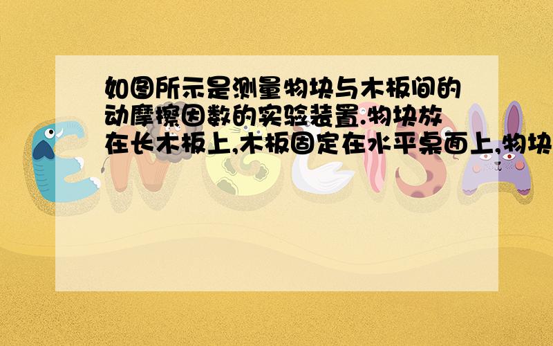 如图所示是测量物块与木板间的动摩擦因数的实验装置.物块放在长木板上,木板固定在水平桌面上,物块前面有轻小动滑轮,沙桶和弹簧秤通过绕在滑轮上的细绳相连,放开沙桶后,物块在木板上