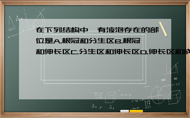 在下列结构中,有液泡存在的部位是A.根冠和分生区B.根冠和伸长区C.分生区和伸长区D.伸长区和成熟区