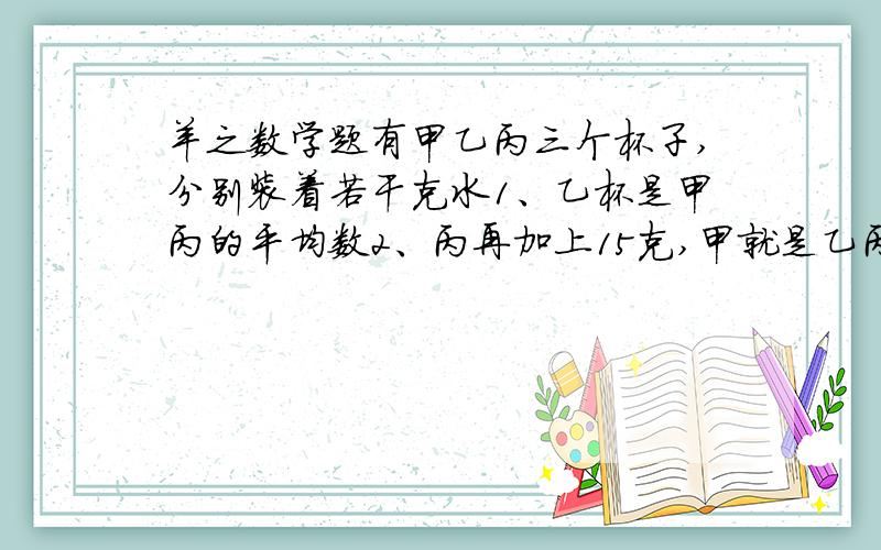 羊之数学题有甲乙丙三个杯子,分别装着若干克水1、乙杯是甲丙的平均数2、丙再加上15克,甲就是乙丙的平均数了问：甲乙两杯谁装得多?多多少克?