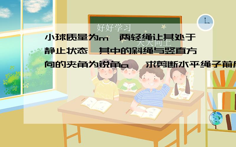 小球质量为m,两轻绳让其处于静止状态,其中的斜绳与竖直方向的夹角为锐角a ,求剪断水平绳子前后瞬间斜绳的拉力之比.