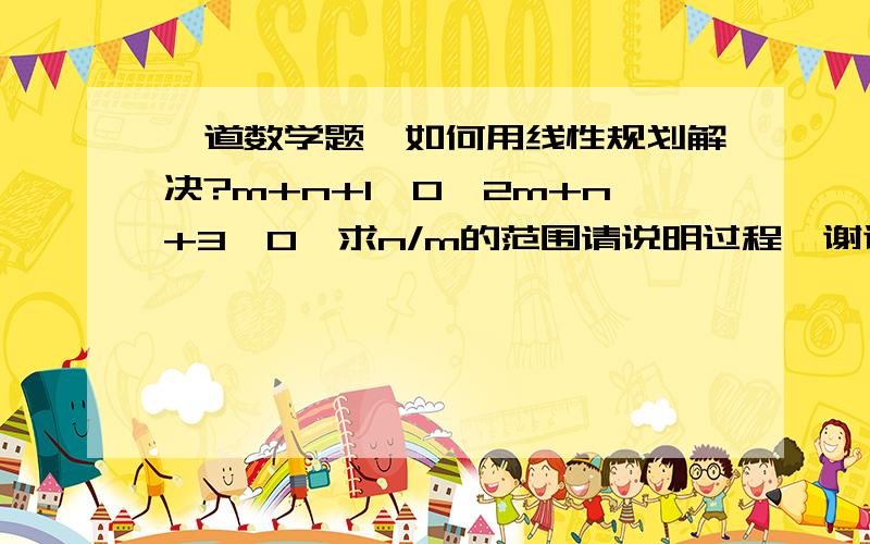 一道数学题,如何用线性规划解决?m+n+1＞0,2m+n+3＜0,求n/m的范围请说明过程,谢谢答案是（-2,-1/2）