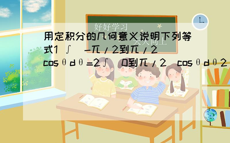 用定积分的几何意义说明下列等式1 ∫（-兀/2到兀/2）cosθdθ=2∫（0到兀/2）cosθdθ2 ∫（－兀到兀）sinxdx=0