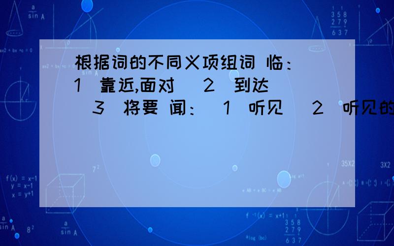 根据词的不同义项组词 临：（1)靠近,面对 （2）到达 （3）将要 闻：（1）听见 （2）听见的事情、消息（3）用鼻子嗅负：（1）背 （2）担负、担任 （3）背弃、辜负顾：（1）转过头看 （2）