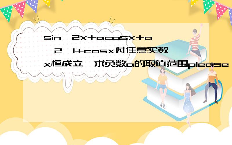 sin^2x+acosx+a^2≥1+cosx对任意实数x恒成立,求负数a的取值范围please help me