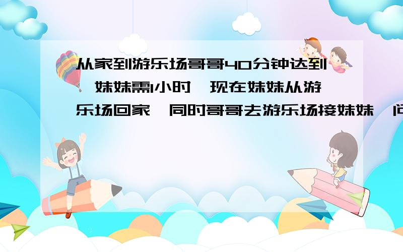 从家到游乐场哥哥40分钟达到,妹妹需1小时,现在妹妹从游乐场回家,同时哥哥去游乐场接妹妹,问多长时间后两人在途中相遇