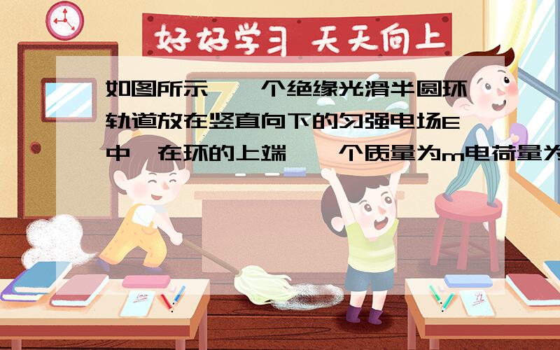 如图所示,一个绝缘光滑半圆环轨道放在竖直向下的匀强电场E中,在环的上端,一个质量为m电荷量为＋q的小球由静止开始沿轨道运动,则A．小球运动过程中机械能守恒B．小球经过环的最低点时