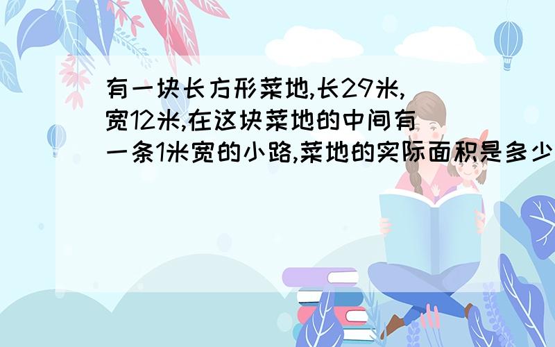 有一块长方形菜地,长29米,宽12米,在这块菜地的中间有一条1米宽的小路,菜地的实际面积是多少平方米?