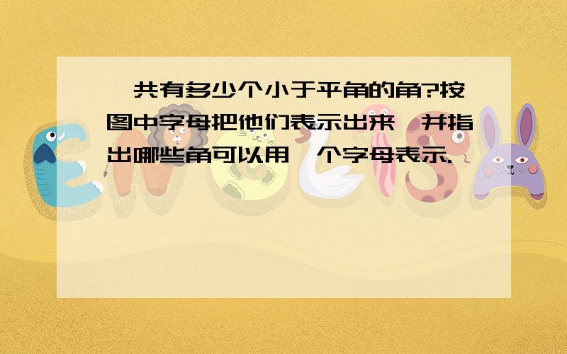 一共有多少个小于平角的角?按图中字母把他们表示出来,并指出哪些角可以用一个字母表示.