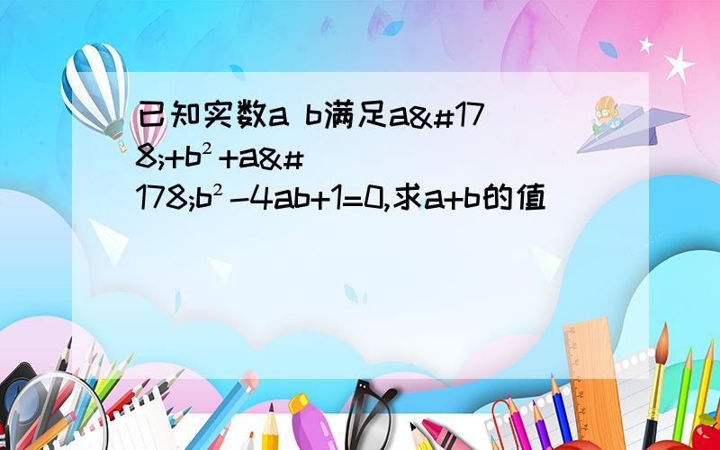 已知实数a b满足a²+b²+a²b²-4ab+1=0,求a+b的值