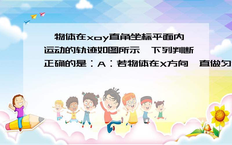 一物体在xoy直角坐标平面内运动的轨迹如图所示,下列判断正确的是：A：若物体在X方向一直做匀速运动,则在y方向上可能先做匀速运动再做加速运动B：若物体在x方向一直做加速运动,则在y方