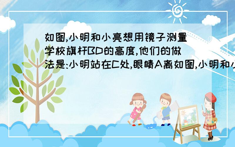 如图,小明和小亮想用镜子测量学校旗杆BD的高度,他们的做法是:小明站在C处,眼睛A离如图,小明和小亮想用镜子测量学校旗杆BD的高度,他们的做法是：小明站在C处,眼睛A离地面1.6m,小亮在点段CD