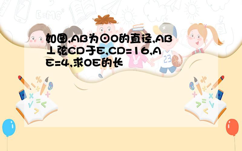 如图,AB为⊙O的直径,AB⊥弦CD于E,CD=16,AE=4,求OE的长