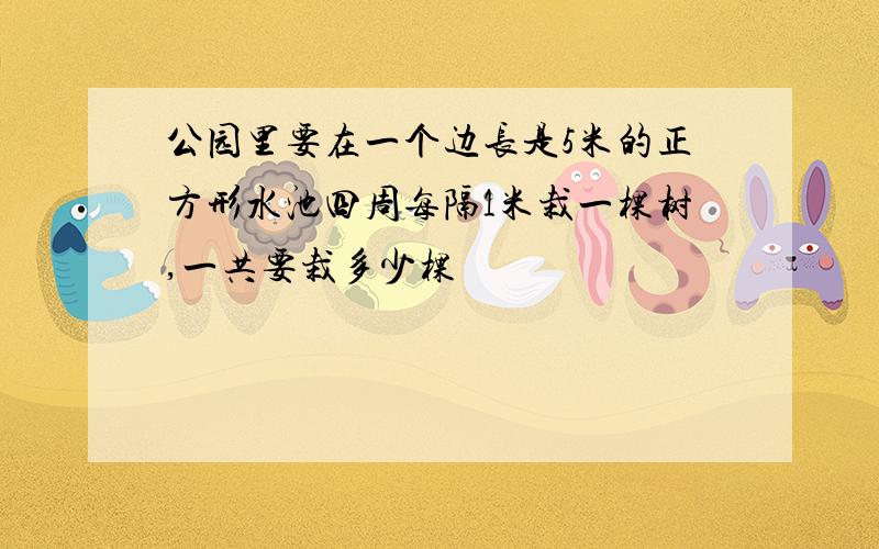 公园里要在一个边长是5米的正方形水池四周每隔1米栽一棵树,一共要栽多少棵