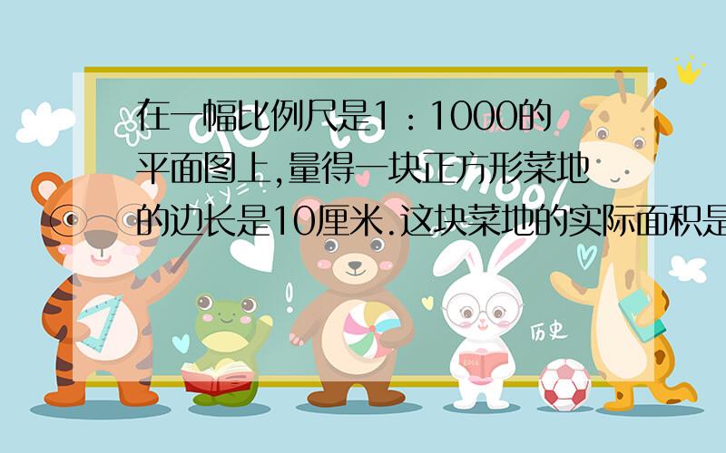 在一幅比例尺是1：1000的平面图上,量得一块正方形菜地的边长是10厘米.这块菜地的实际面积是多少公顷