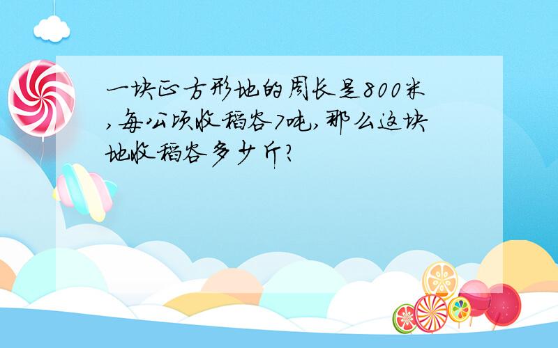 一块正方形地的周长是800米,每公顷收稻谷7吨,那么这块地收稻谷多少斤?