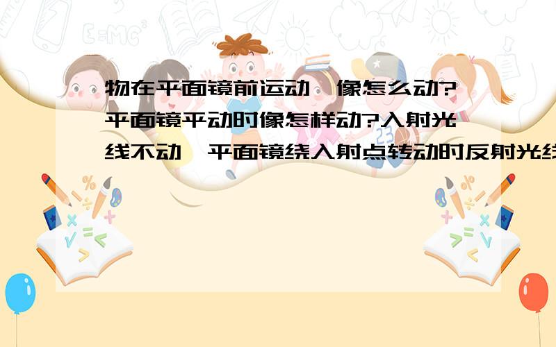 物在平面镜前运动,像怎么动?平面镜平动时像怎样动?入射光线不动,平面镜绕入射点转动时反射光线怎么样