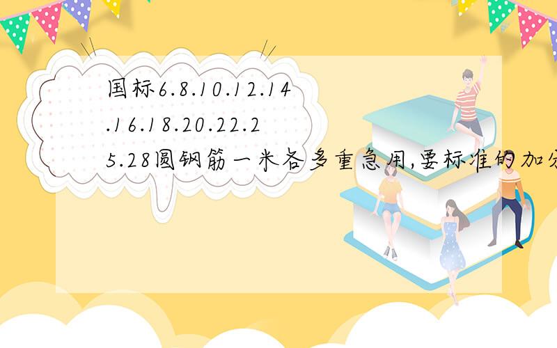 国标6.8.10.12.14.16.18.20.22.25.28圆钢筋一米各多重急用,要标准的加分