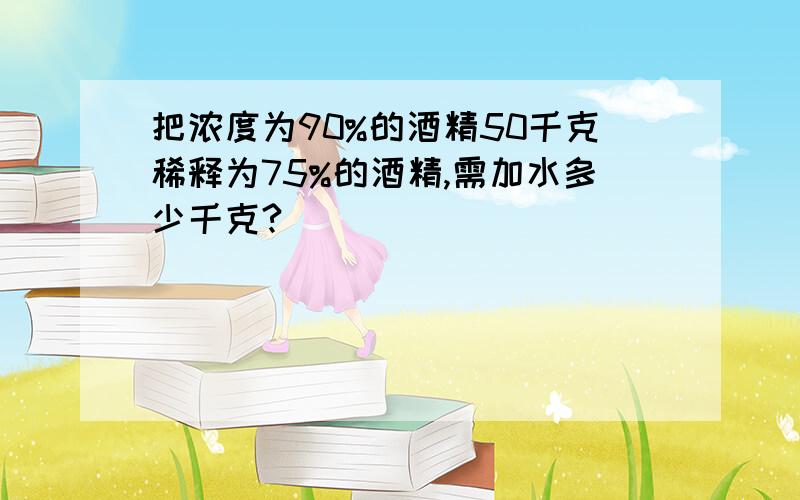 把浓度为90%的酒精50千克稀释为75%的酒精,需加水多少千克?