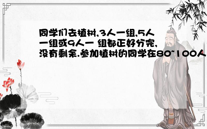 同学们去植树,3人一组,5人一组或9人一 组都正好分完,没有剩余.参加植树的同学在80~100人之间,最多有多少人