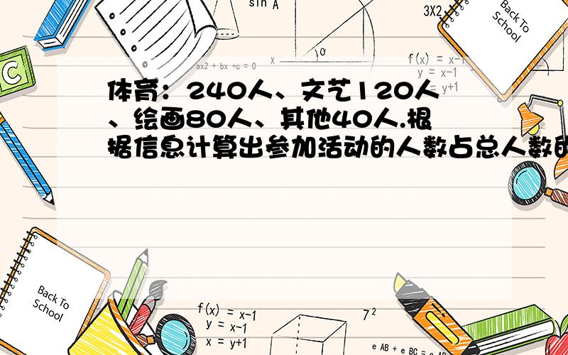 体育：240人、文艺120人、绘画80人、其他40人.根据信息计算出参加活动的人数占总人数的百分之几?