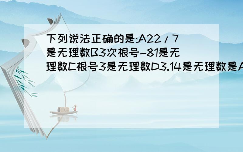 下列说法正确的是:A22/7是无理数B3次根号-81是无理数C根号3是无理数D3.14是无理数是A,B,C或D