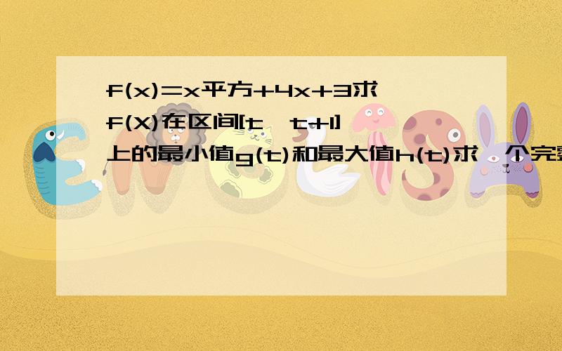 f(x)=x平方+4x+3求f(X)在区间[t,t+1]上的最小值g(t)和最大值h(t)求一个完整的解题步骤带图像