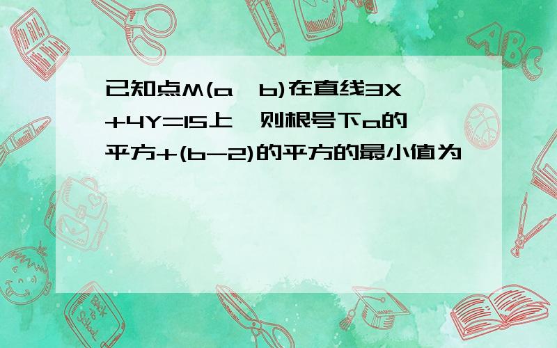 已知点M(a,b)在直线3X+4Y=15上,则根号下a的平方+(b-2)的平方的最小值为