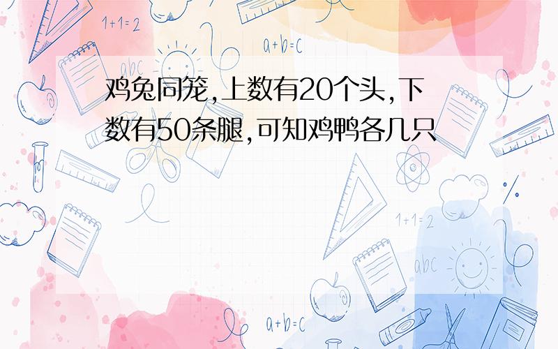 鸡兔同笼,上数有20个头,下数有50条腿,可知鸡鸭各几只