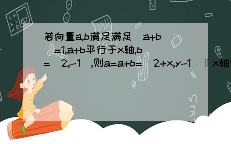 若向量a,b满足满足|a+b|=1,a+b平行于x轴,b=(2,-1),则a=a+b=（2+x,y-1）‖x轴则a+b斜率为0为什么y-1/2+x=0,y=1那m已经平行于x轴了，怎么会经过原点呢？