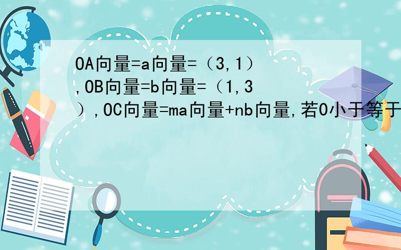 OA向量=a向量=（3,1）,OB向量=b向量=（1,3）,OC向量=ma向量+nb向量,若0小于等于m小于等于n小于等于1,求点C所有可能的位置形成的区域面积